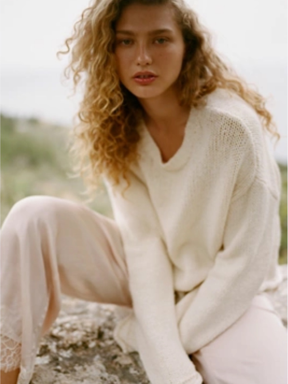Pilcro Harlow Oversized Roll-Hem Sweater Ivory M